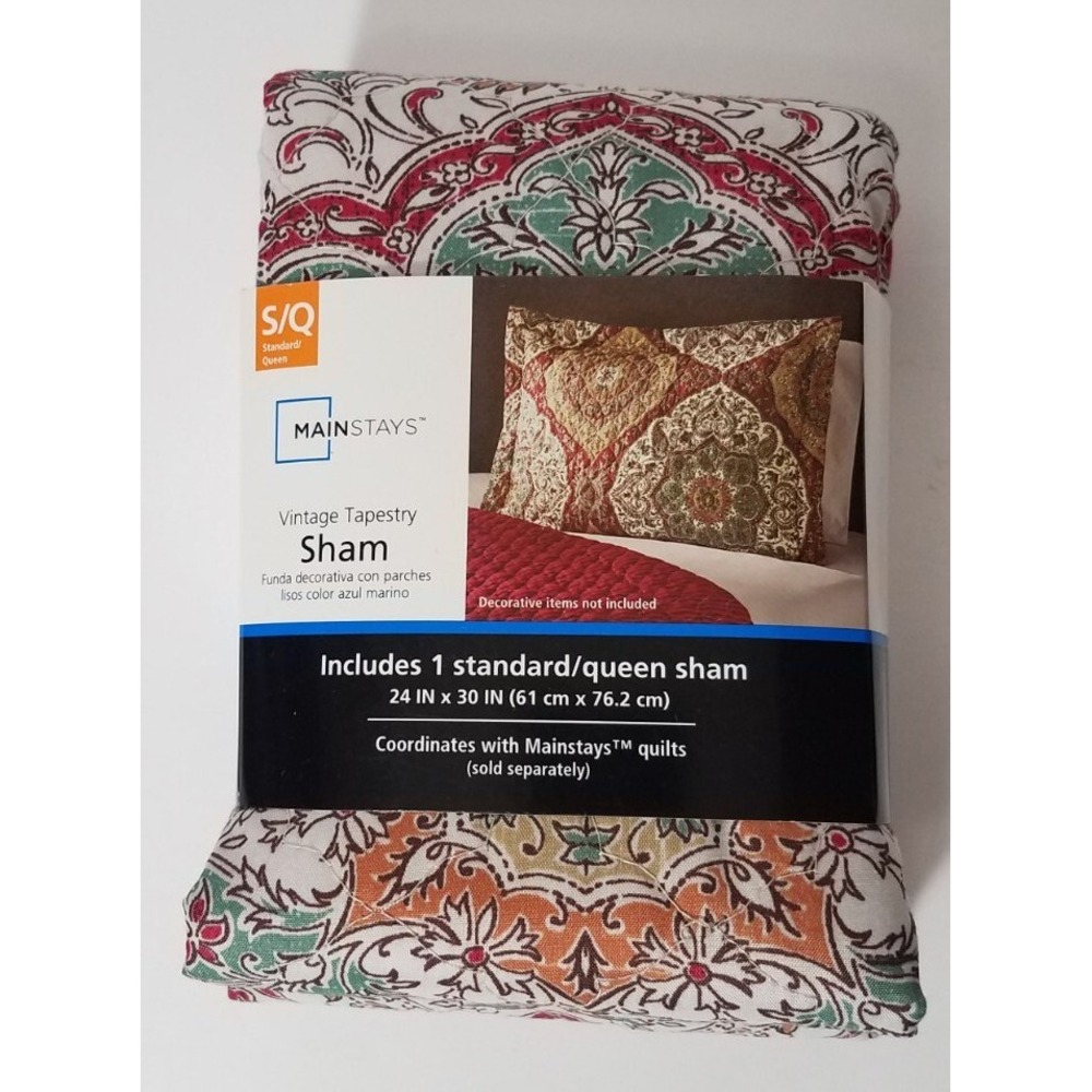 Mainstays Vintage Tapestry Pillow Sham Standard Queen Quilted NEW‎